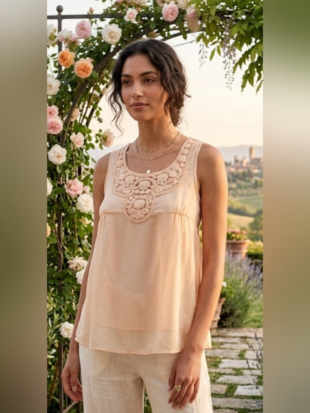 Cynthia Rowley Boho Crochet-Bib Sleeveless Blouse
